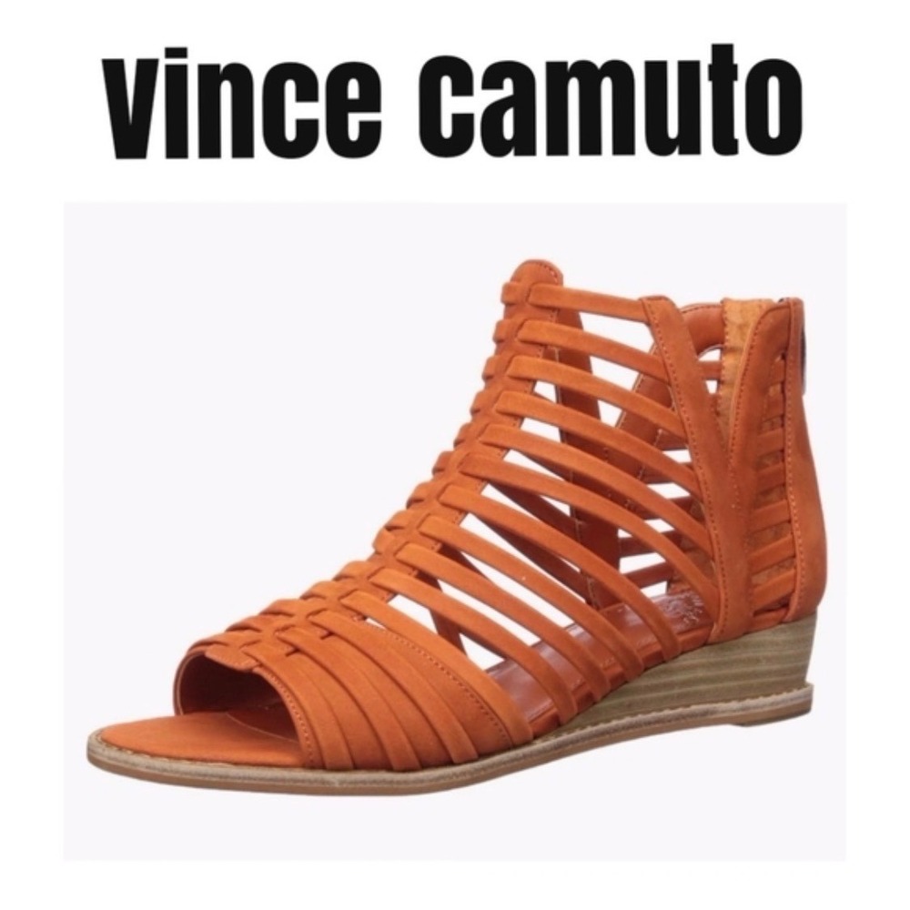Vince Camuto Revey Sandals Womens 8.5 Rust Suede Cage Gladiator Wedge Boho Chic